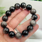 Silver Sheen Obsidian Bracelet Elastic Gemstone Jewellery Wearable Crystals 14mm Beads