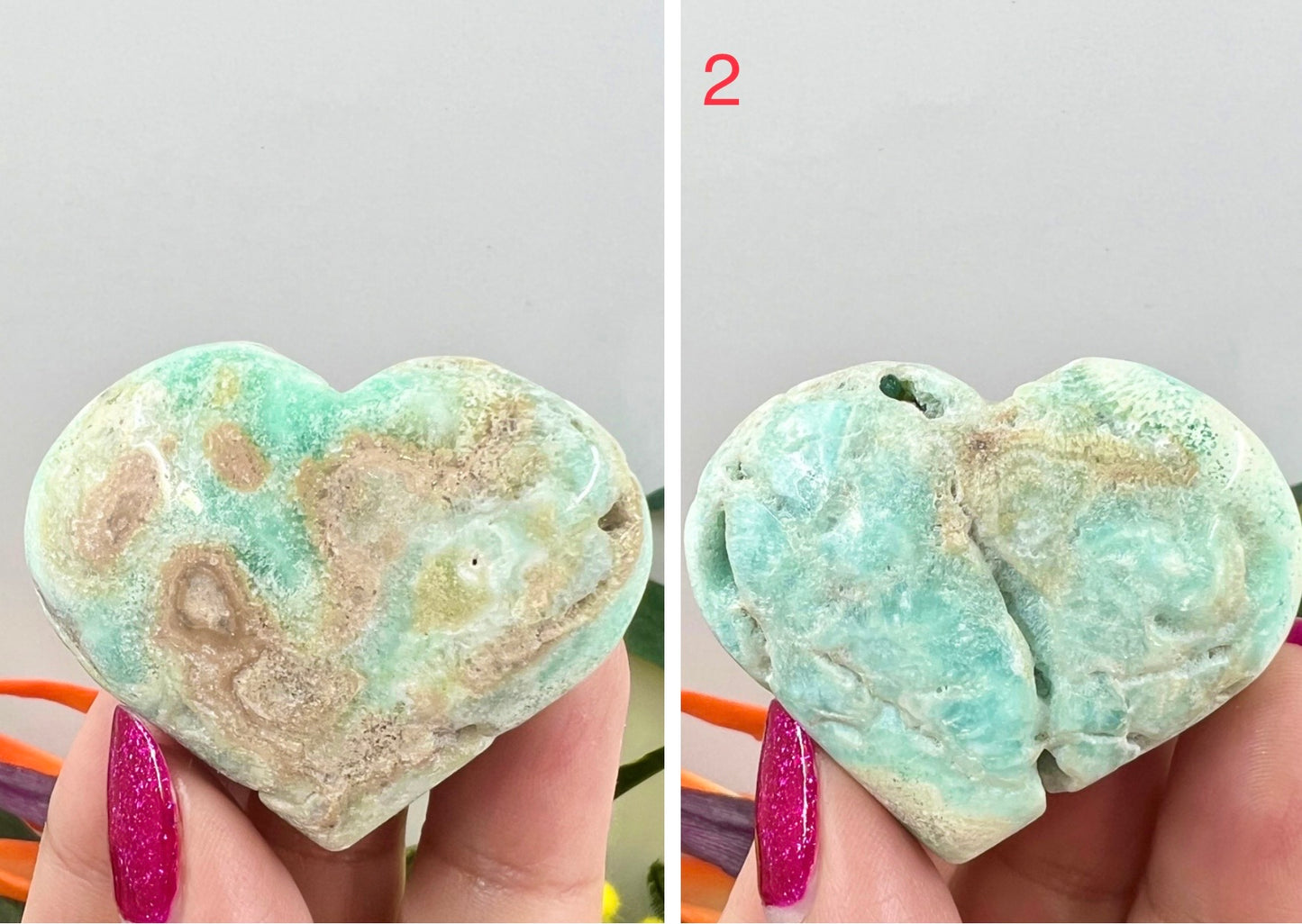 Blue Aragonite Hearts Crystal Carving Australian Seller