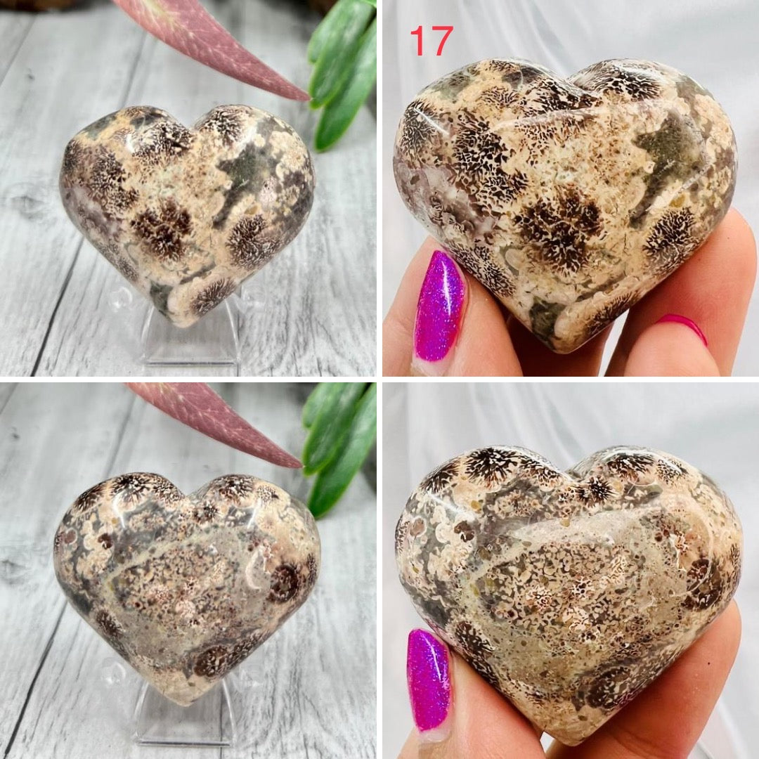 Russian Flower Cherry Blossom Jasper Hearts Rare Healing Crystal Carving