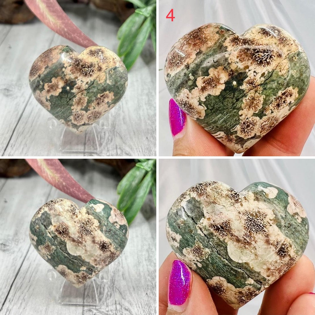 Russian Flower Cherry Blossom Jasper Hearts Rare Healing Crystal Carving