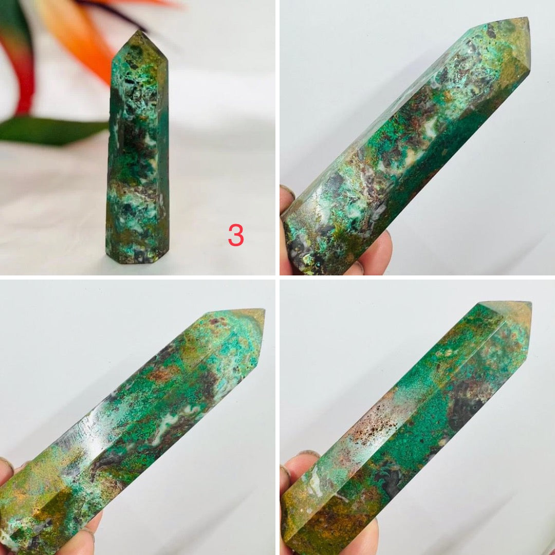 Chrysocolla Malachite Points Towers Crystal Generators