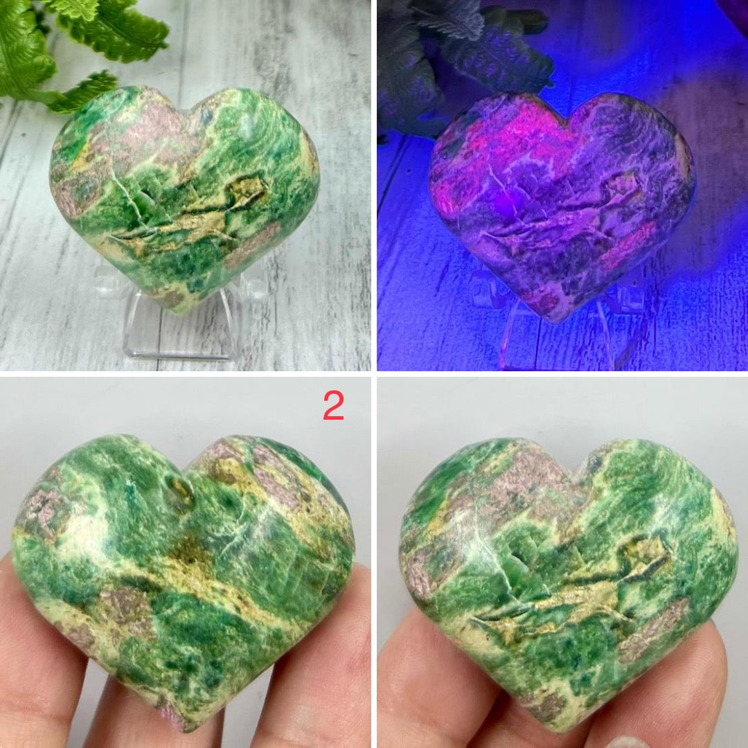 Ruby in Fuchsite Hearts Crystal Carving Australian Seller