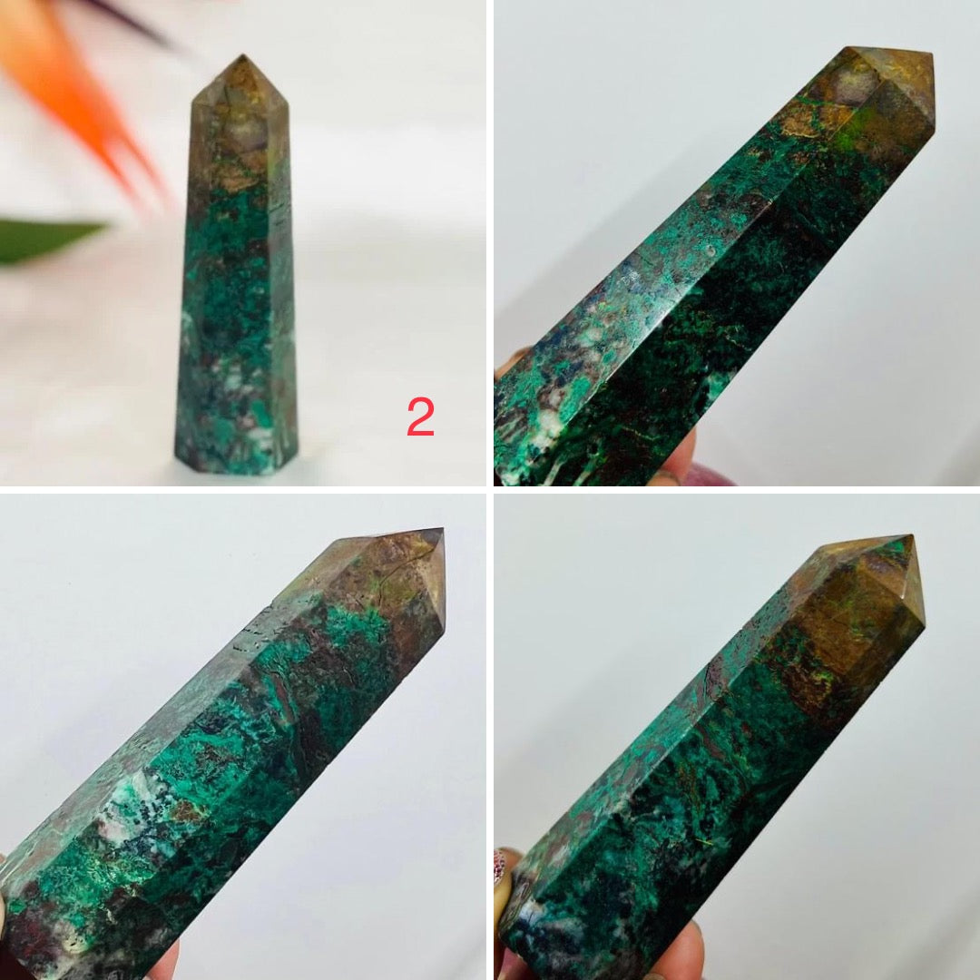 Chrysocolla Malachite Points Towers Crystal Generators