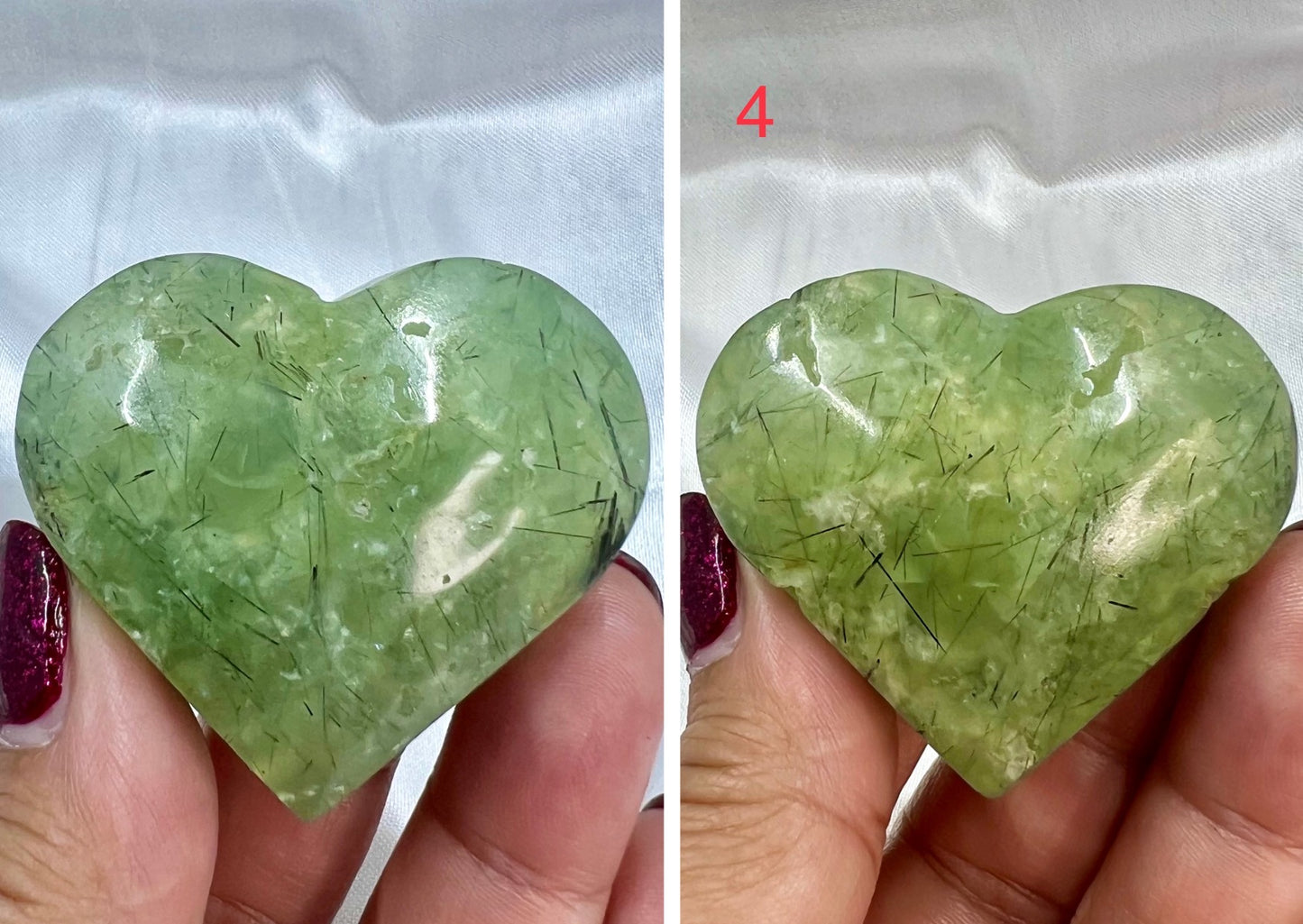 Prehnite with Epidote Hearts Crystal Carving Australian Seller