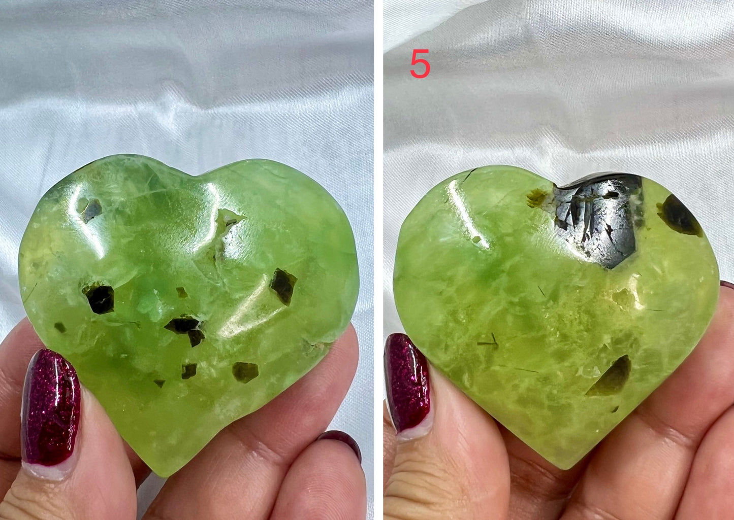 Prehnite with Epidote Hearts Crystal Carving Australian Seller