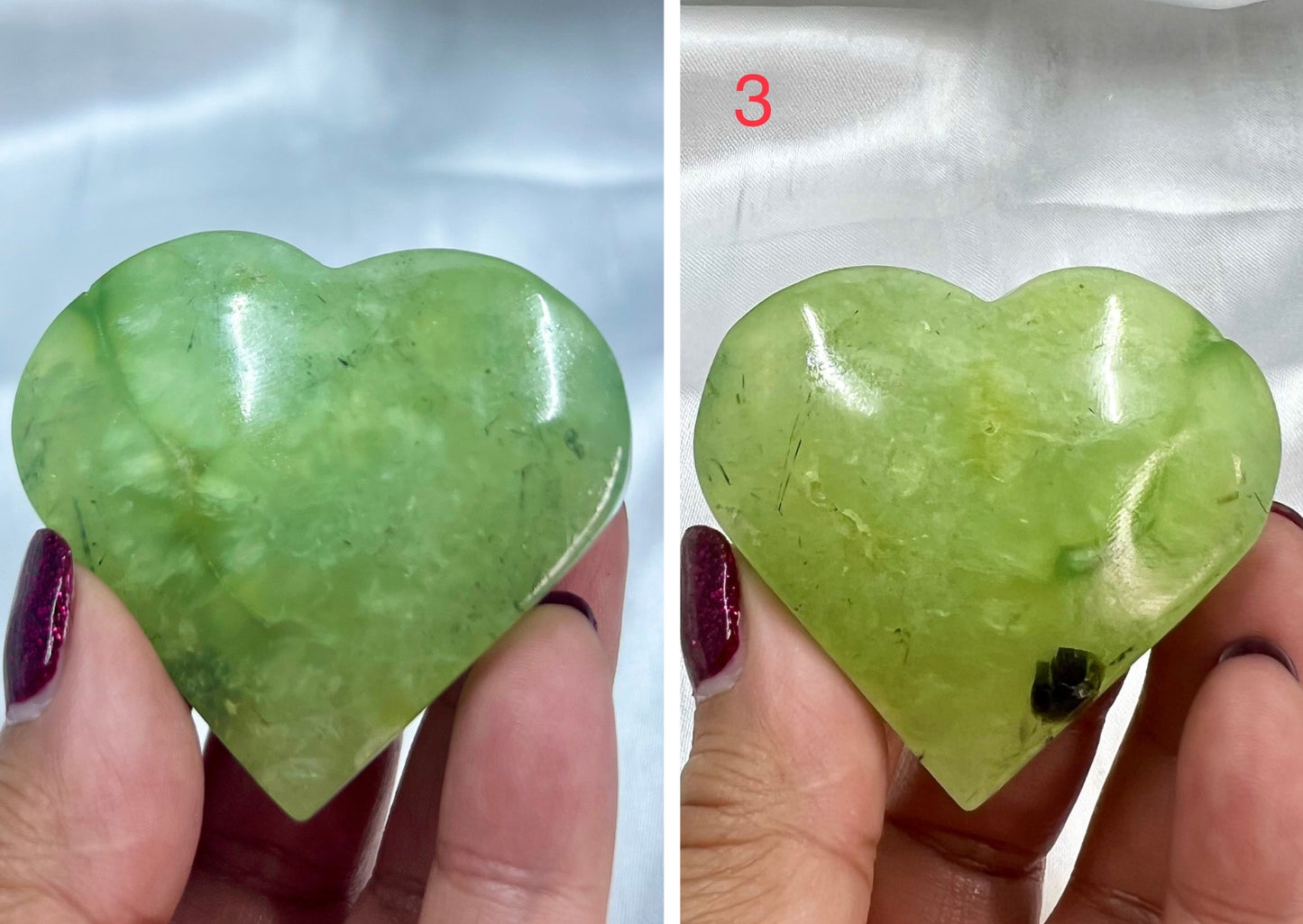 Prehnite with Epidote Hearts Crystal Carving Australian Seller