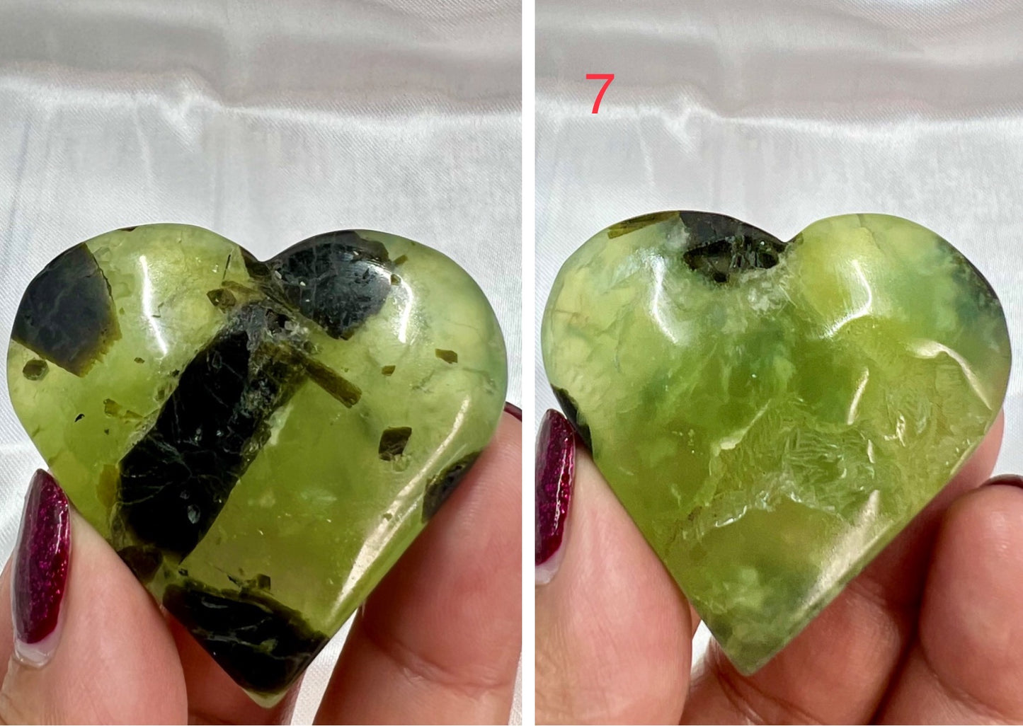 Prehnite with Epidote Hearts Crystal Carving Australian Seller