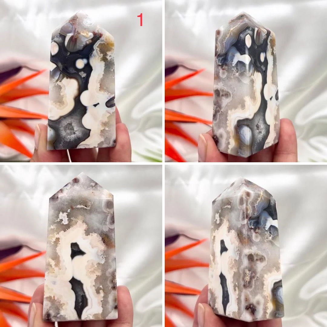 Argentina Black Flower Agate Points Crystal Generators Australian Seller