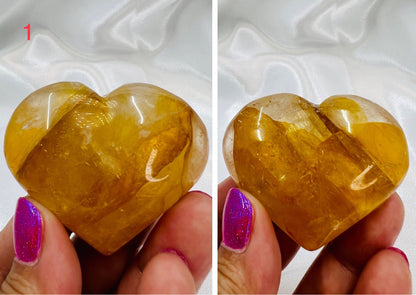 Golden Healer Quartz Hearts Crystal Carvings