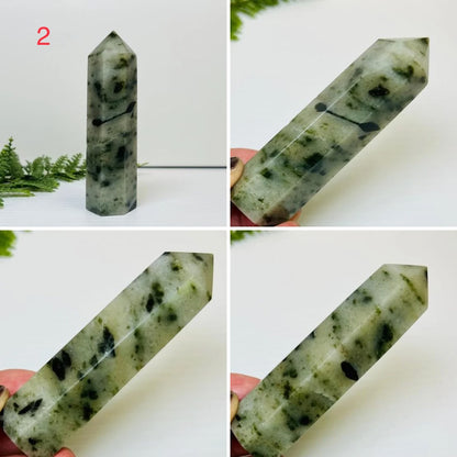 Green Tourmaline in Quartz Points Towers Crystal Generators