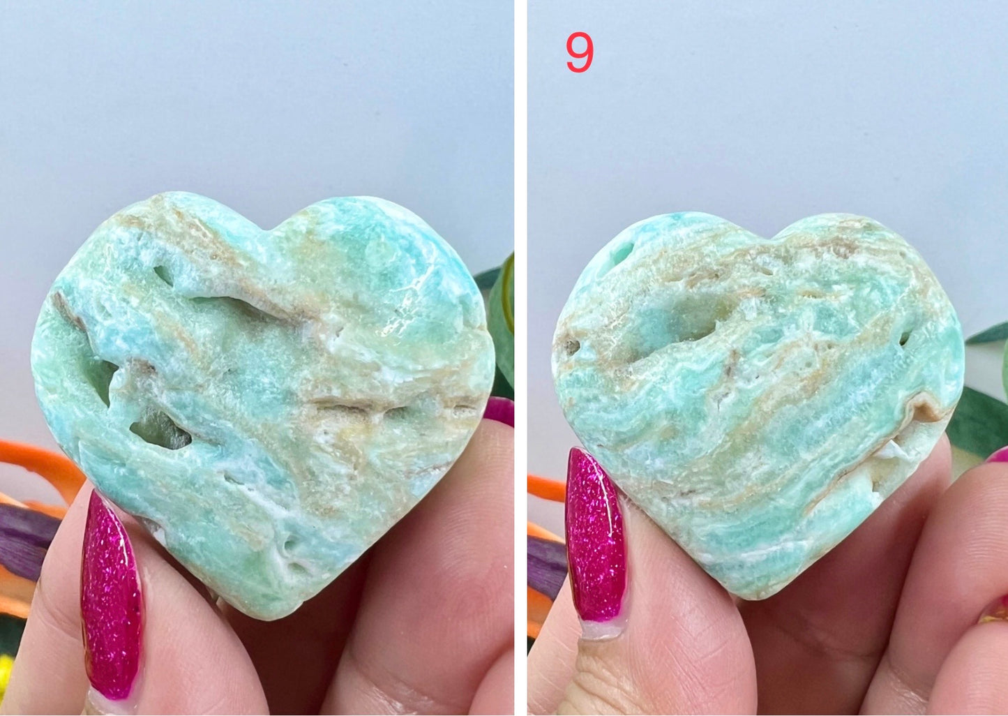 Blue Aragonite Hearts Crystal Carving Australian Seller