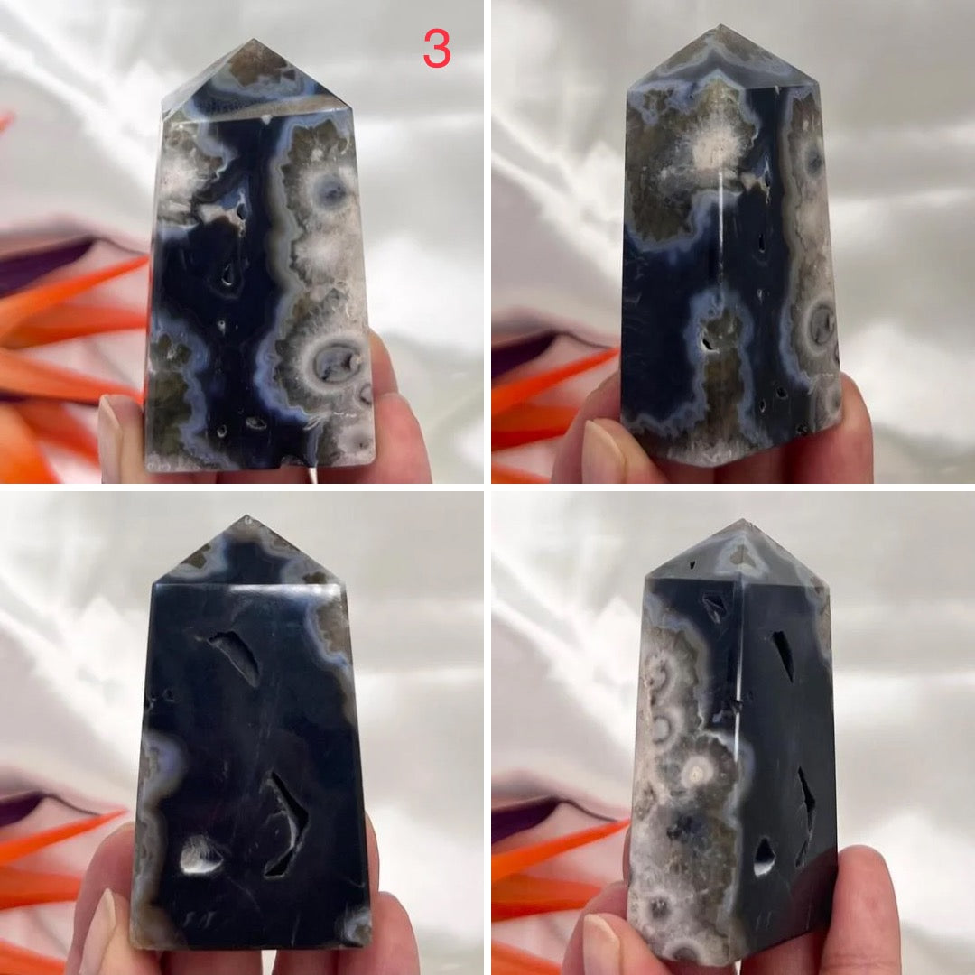 Argentina Black Flower Agate Points Crystal Generators Australian Seller