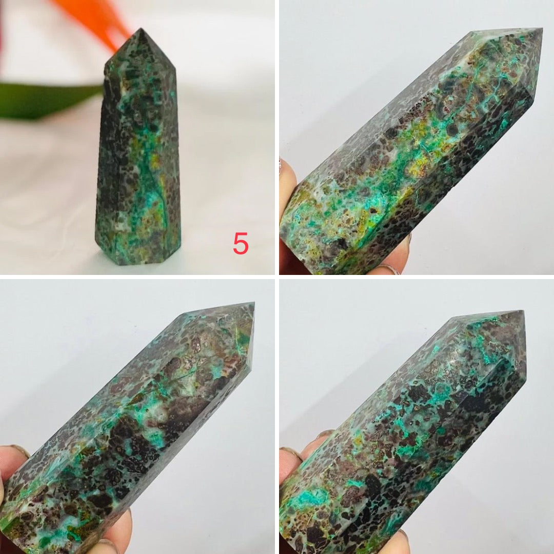 Chrysocolla Malachite Points Towers Crystal Generators