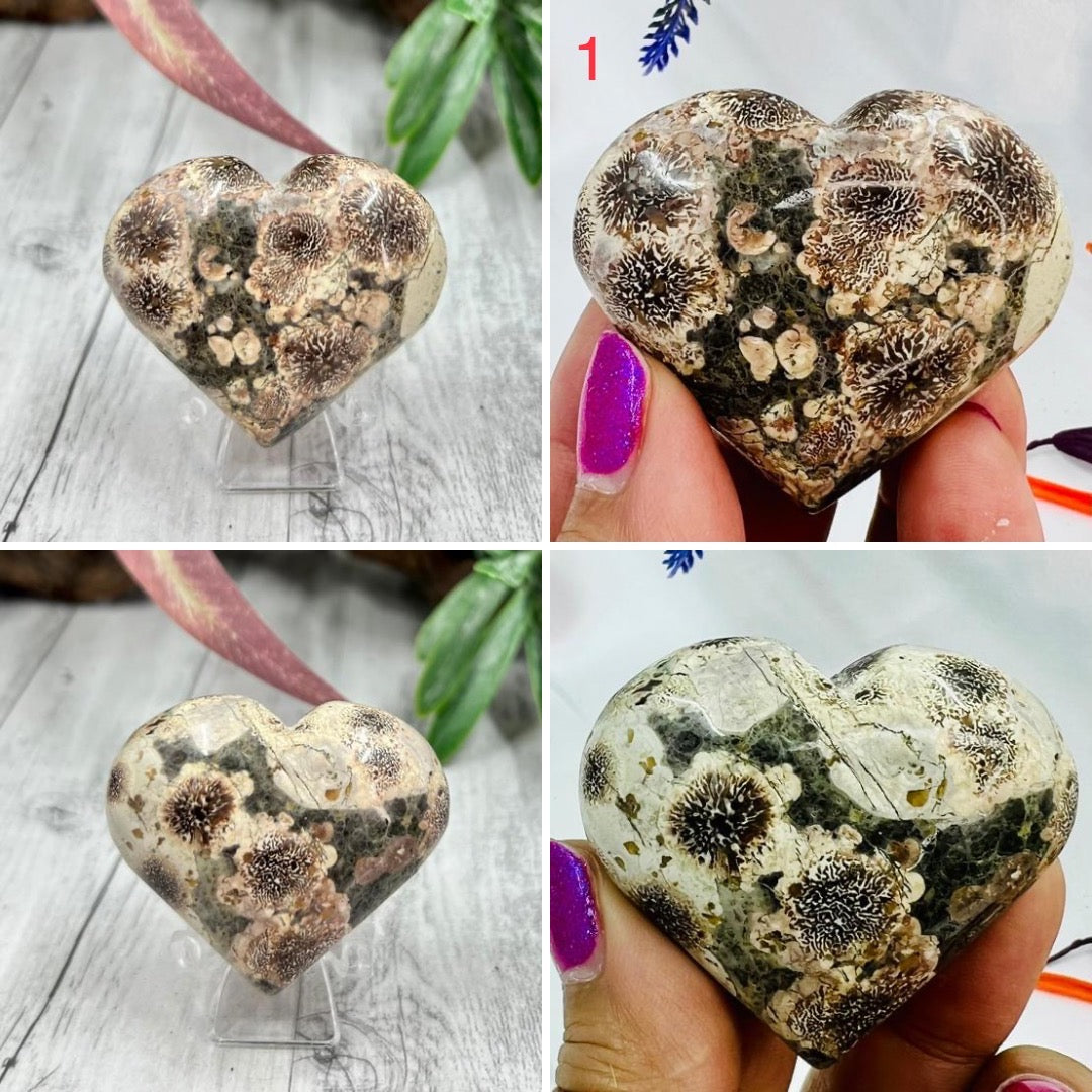 Russian Flower Cherry Blossom Jasper Hearts Rare Healing Crystal Carving