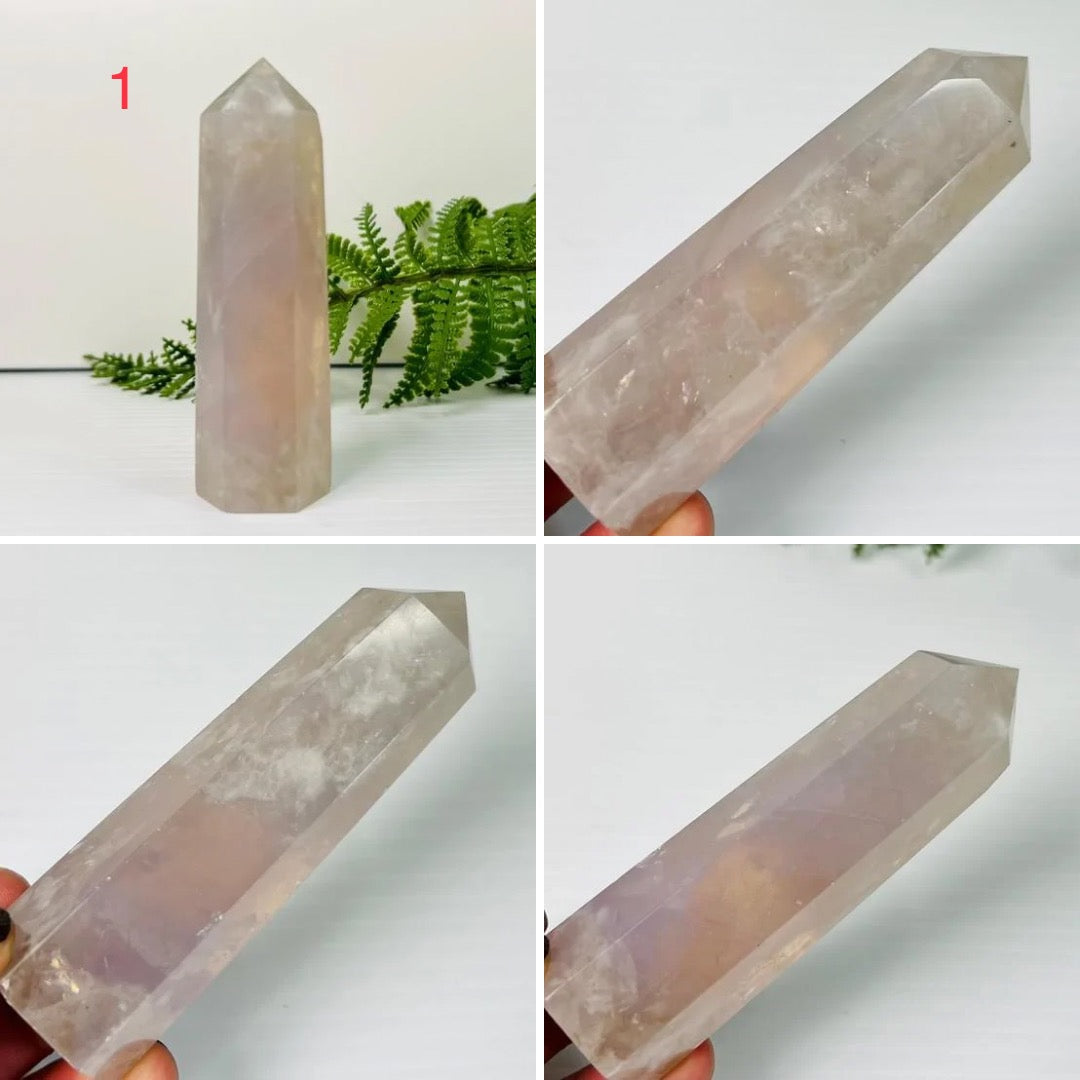 Blue Rose Quartz with Golden Healer Quartz Points Towers Crystal Generators