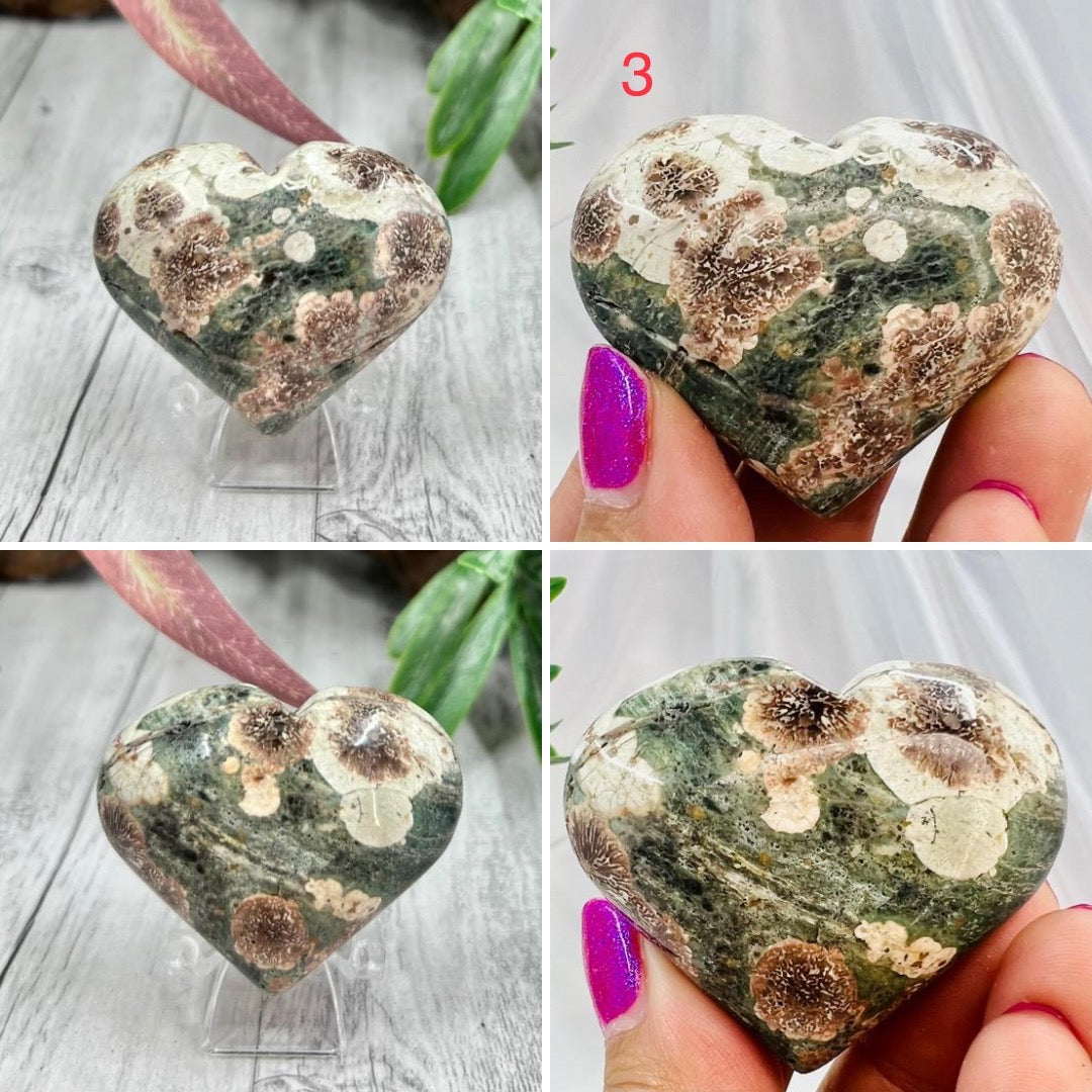 Russian Flower Cherry Blossom Jasper Hearts Rare Healing Crystal Carving