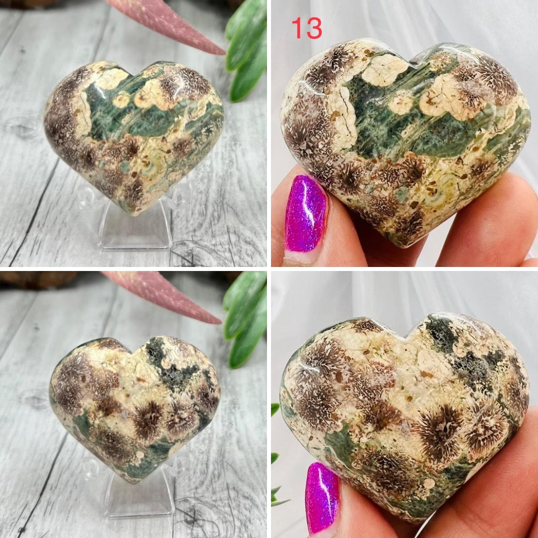 Russian Flower Cherry Blossom Jasper Hearts Rare Healing Crystal Carving