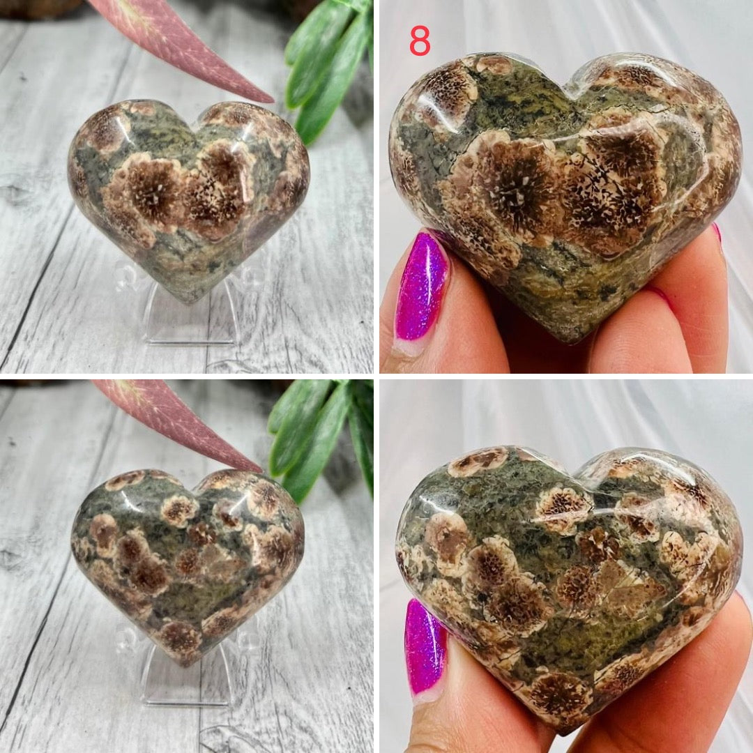 Russian Flower Cherry Blossom Jasper Hearts Rare Healing Crystal Carving