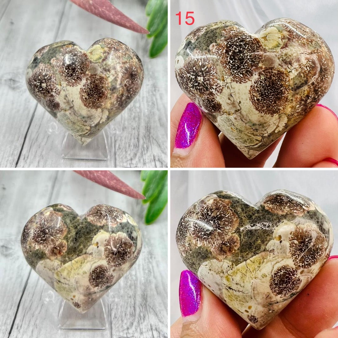 Russian Flower Cherry Blossom Jasper Hearts Rare Healing Crystal Carving