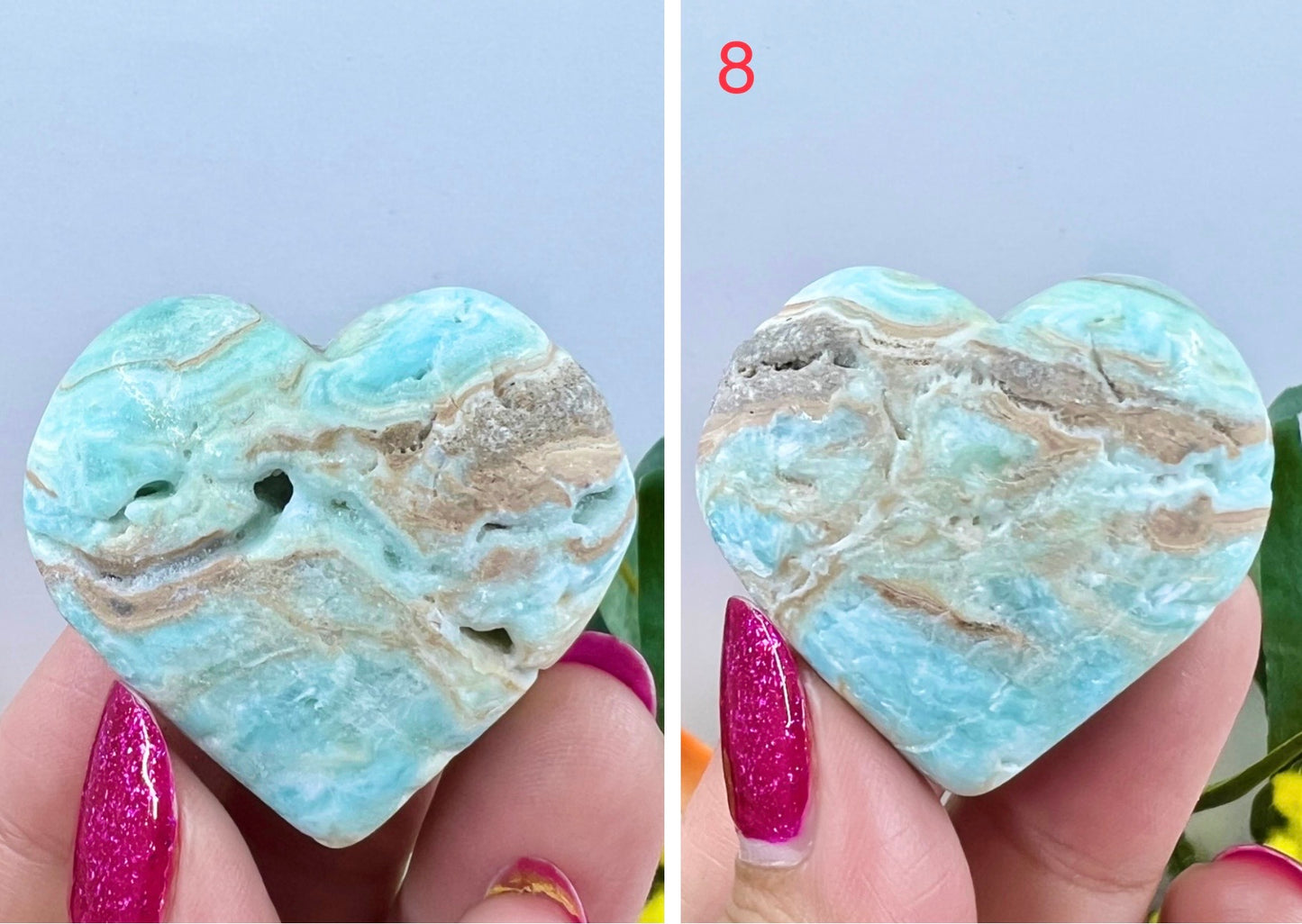 Blue Aragonite Hearts Crystal Carving Australian Seller