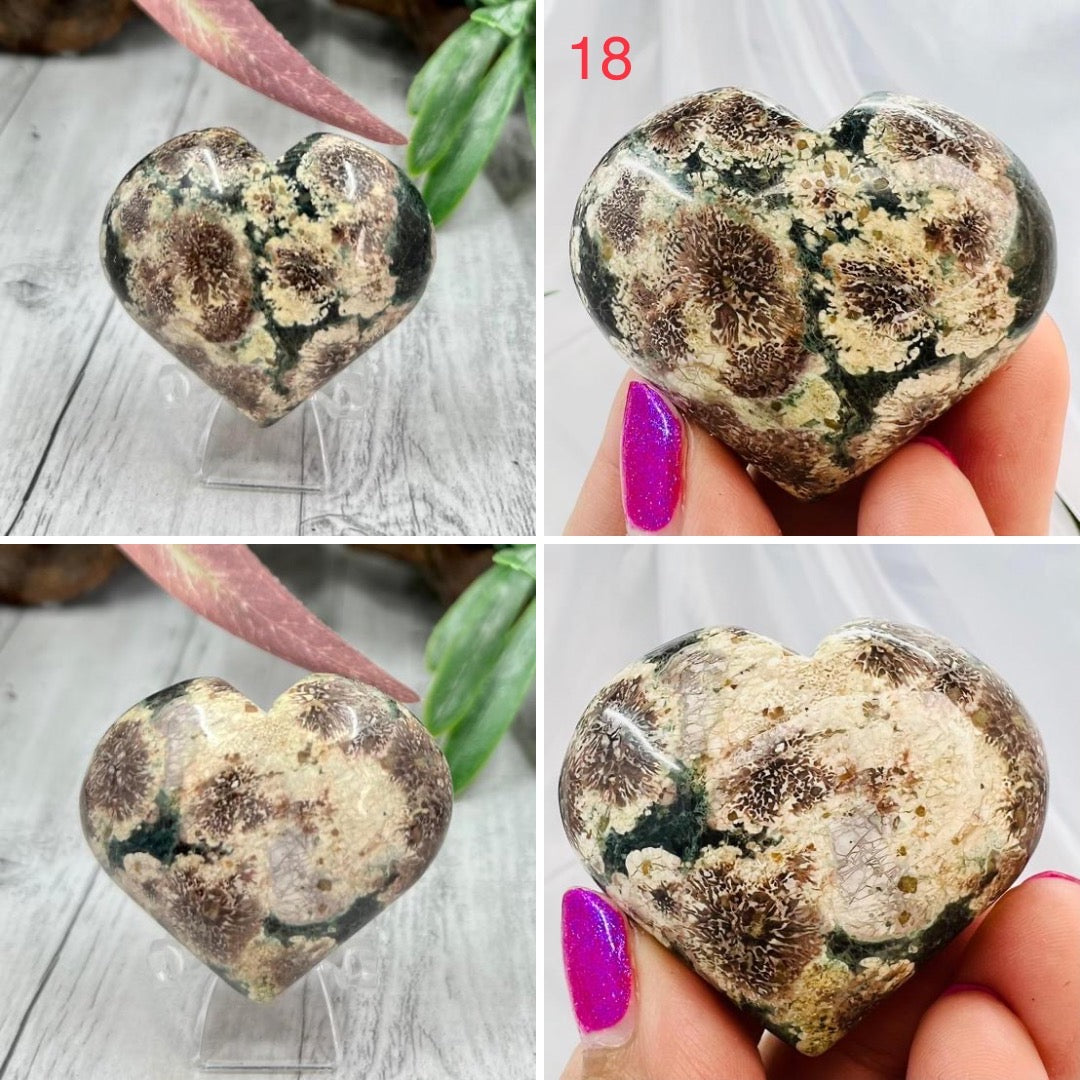 Russian Flower Cherry Blossom Jasper Hearts Rare Healing Crystal Carving