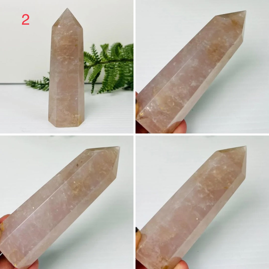 Blue Rose Quartz with Golden Healer Quartz Points Towers Crystal Generators