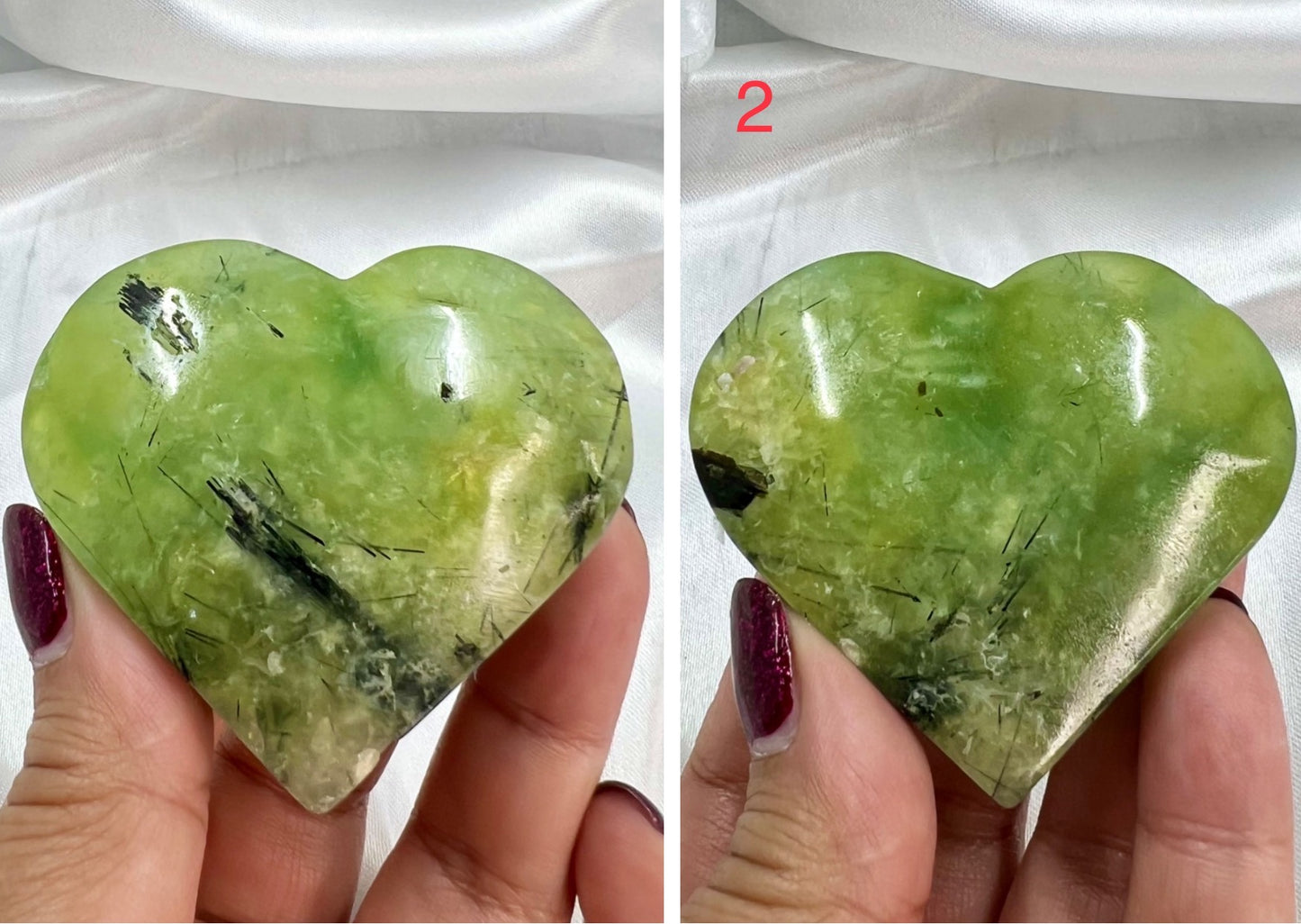 Prehnite with Epidote Hearts Crystal Carving Australian Seller