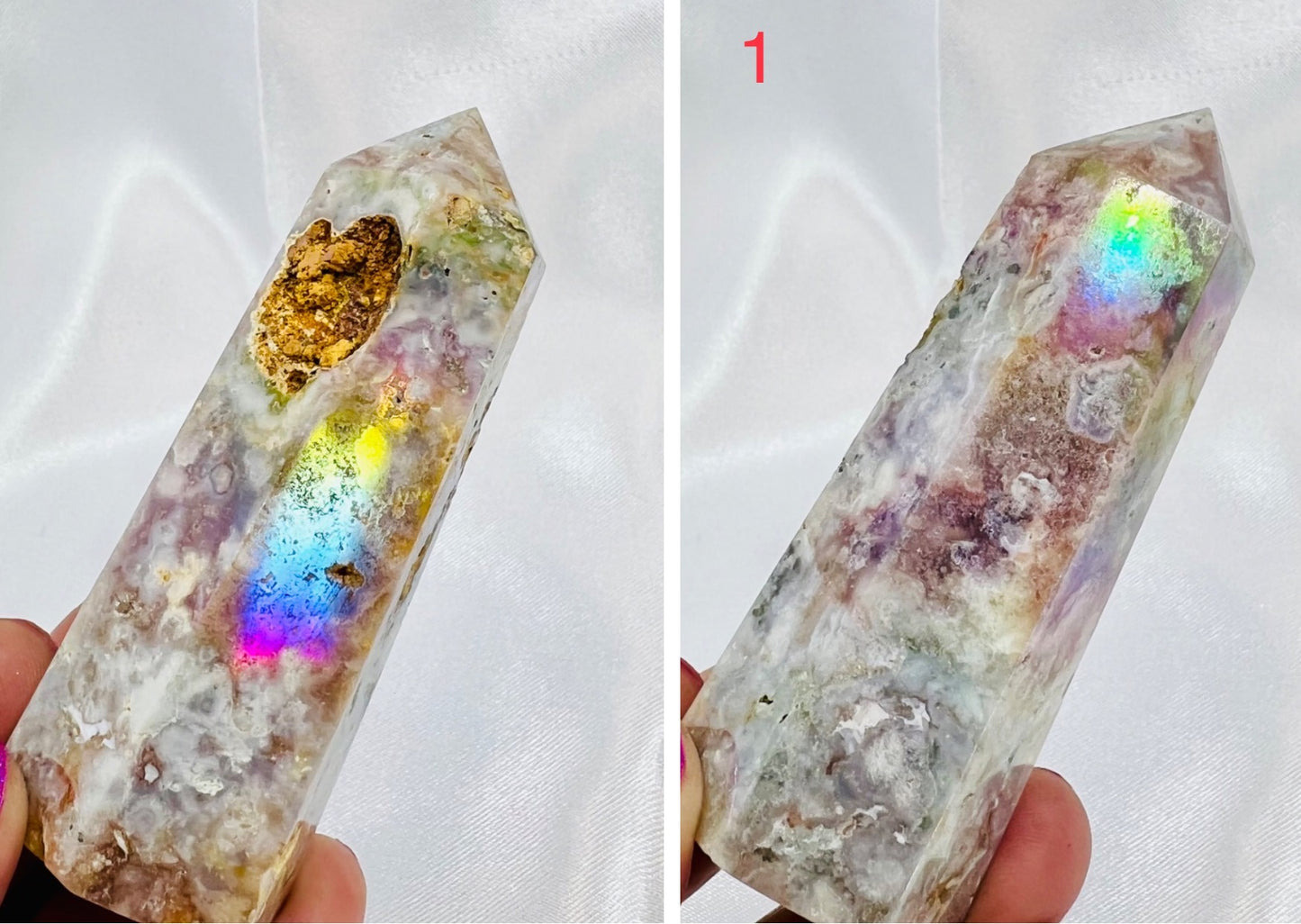 Flower Agate Points Coated in Angel Aura Crystal Generator