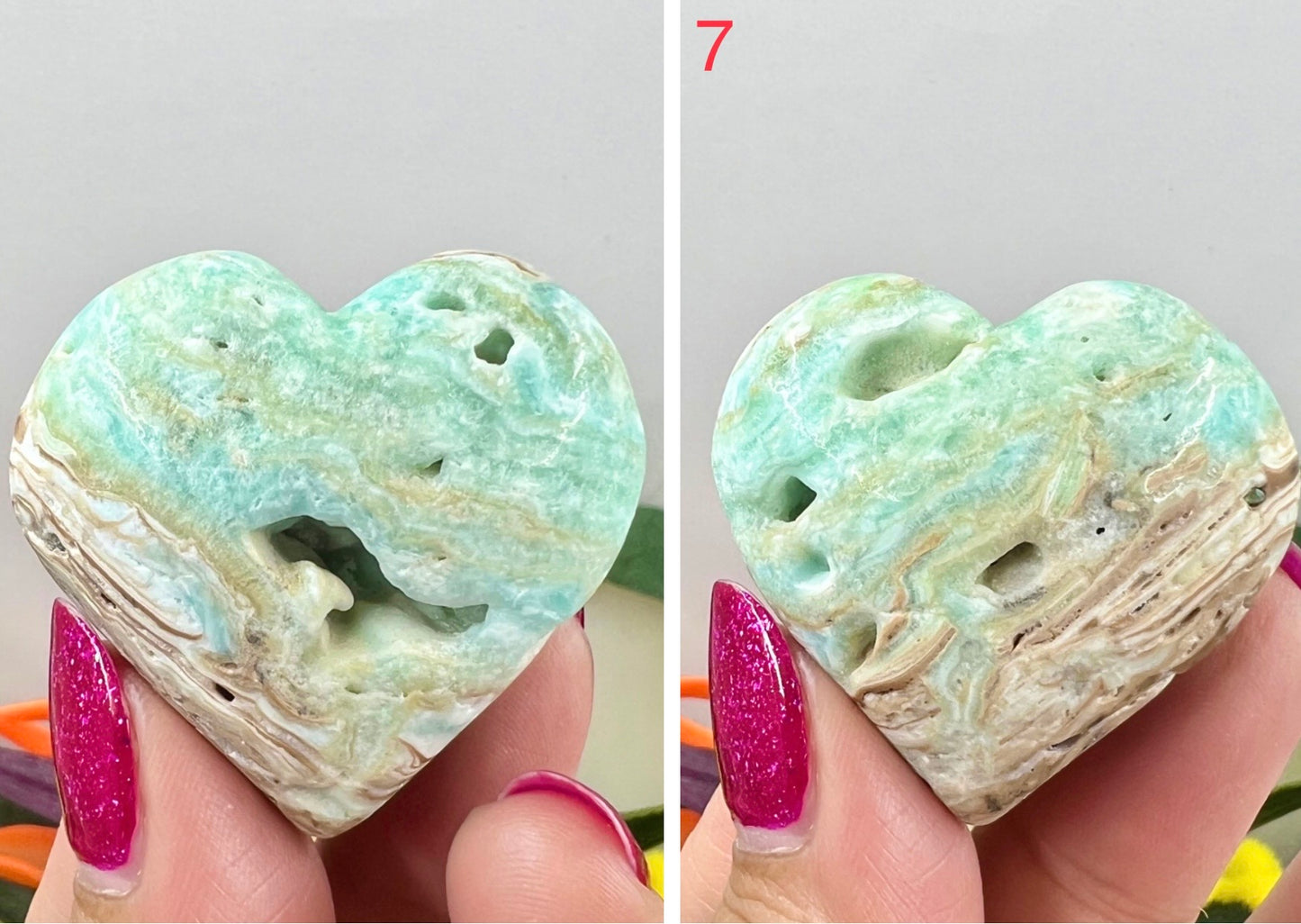 Blue Aragonite Hearts Crystal Carving Australian Seller