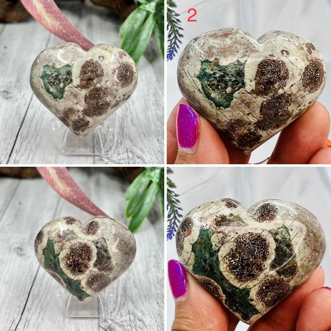 Russian Flower Cherry Blossom Jasper Hearts Rare Healing Crystal Carving