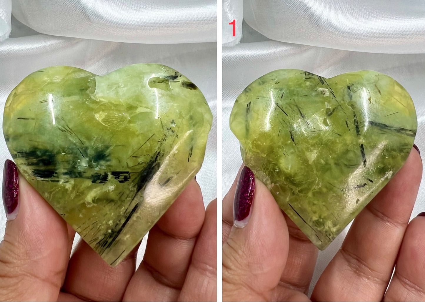 Prehnite with Epidote Hearts Crystal Carving Australian Seller