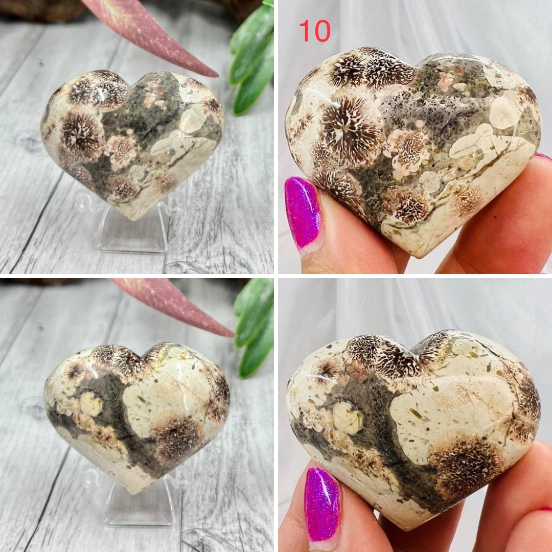 Russian Flower Cherry Blossom Jasper Hearts Rare Healing Crystal Carving