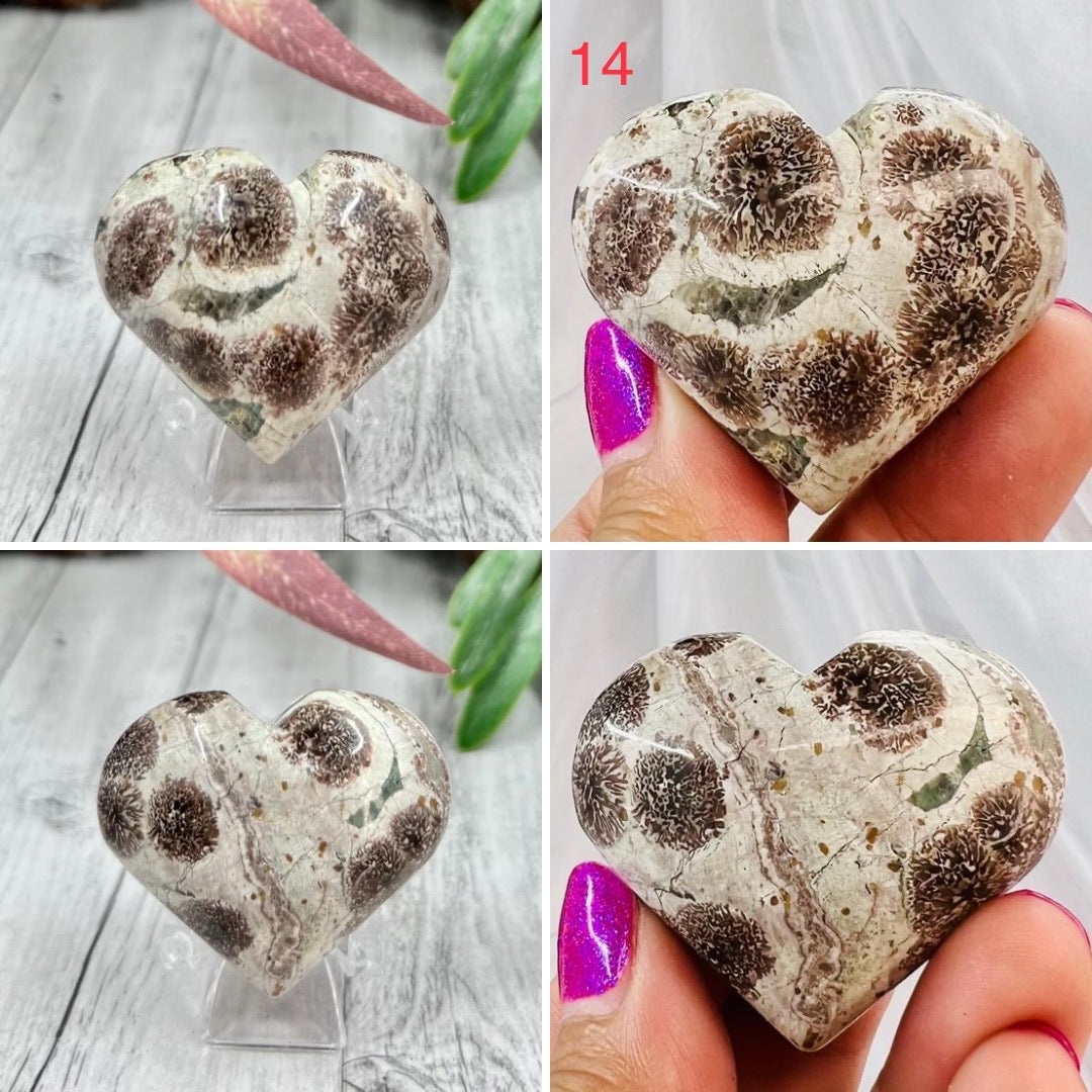 Russian Flower Cherry Blossom Jasper Hearts Rare Healing Crystal Carving