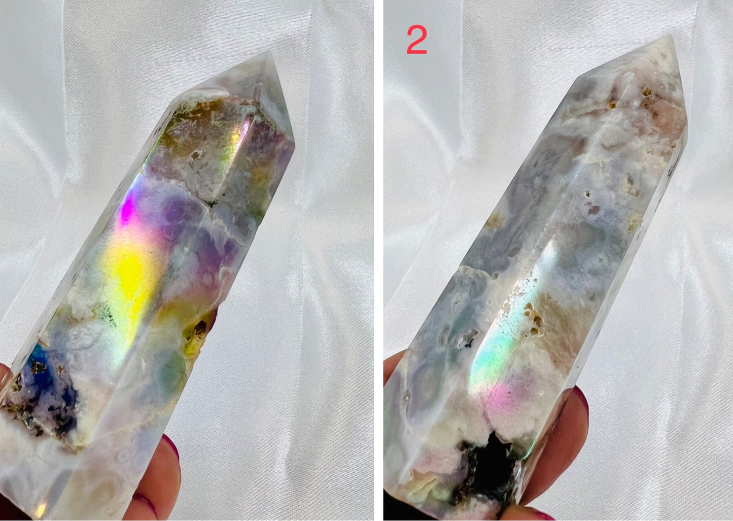 Flower Agate Points Coated in Angel Aura Crystal Generator