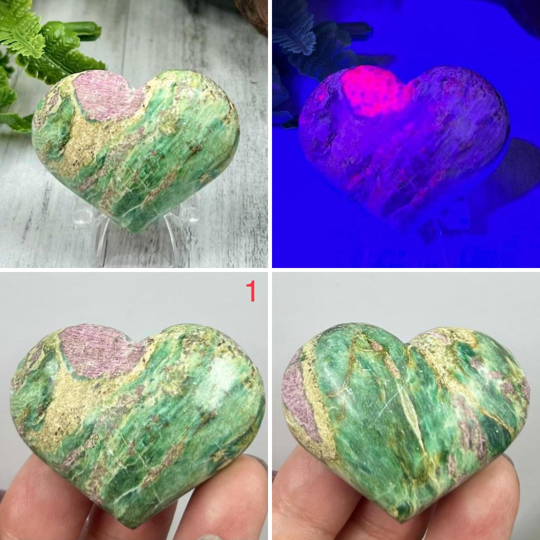 Ruby in Fuchsite Hearts Crystal Carving Australian Seller