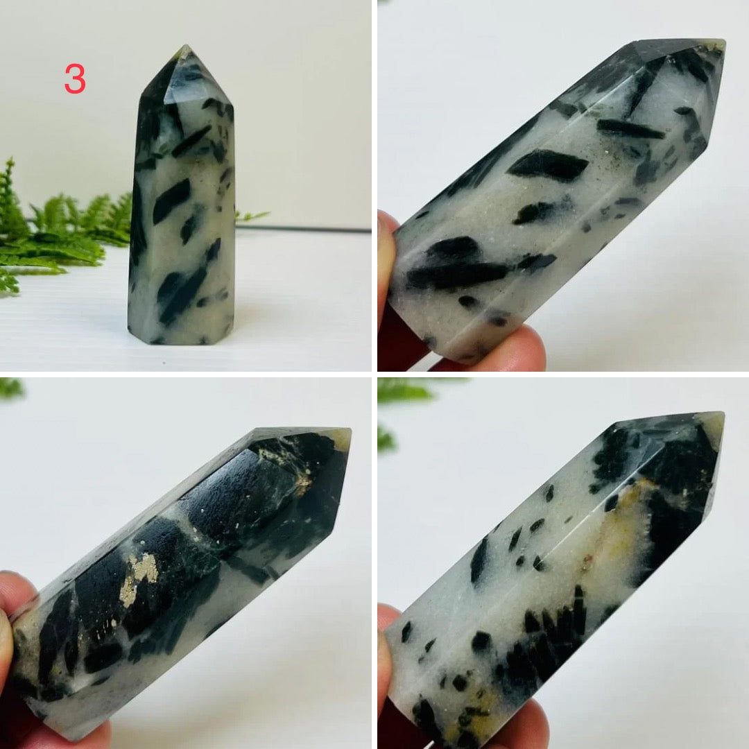 Green Tourmaline in Quartz Points Towers Crystal Generators