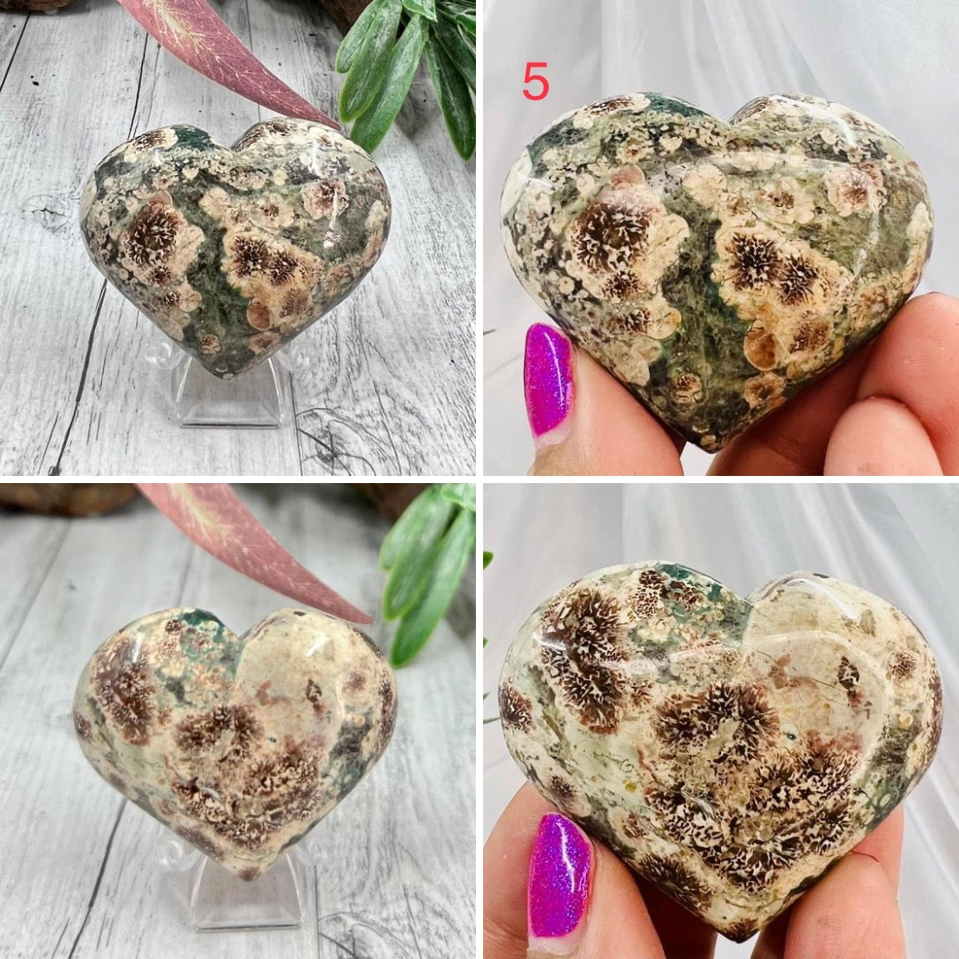 Russian Flower Cherry Blossom Jasper Hearts Rare Healing Crystal Carving