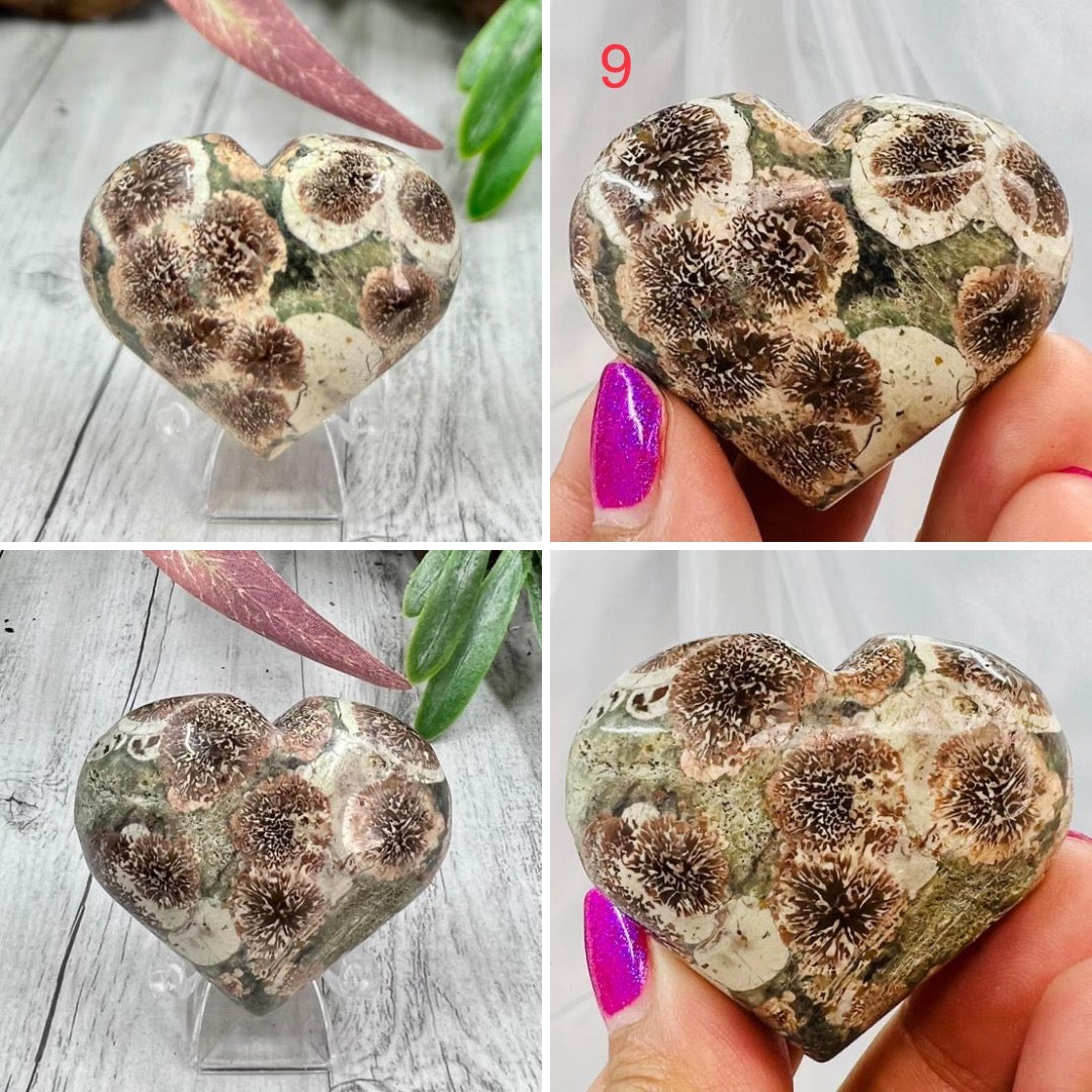 Russian Flower Cherry Blossom Jasper Hearts Rare Healing Crystal Carving