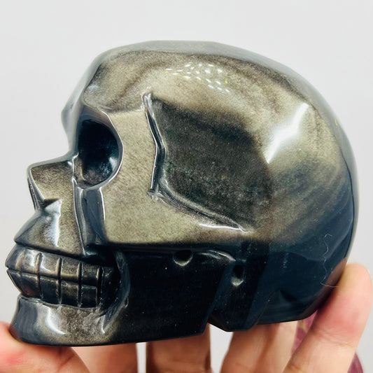 Silver Sheen Obsidian Skull Crystal Skull Carving Australian Seller