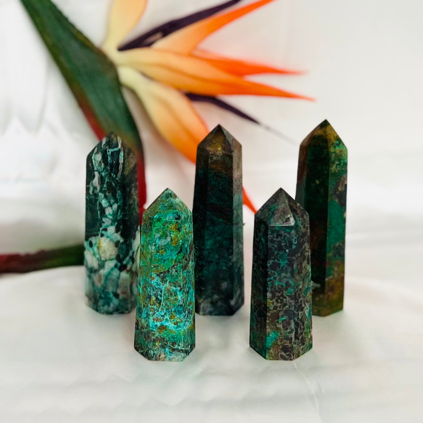 Chrysocolla Malachite Points Towers Crystal Generators