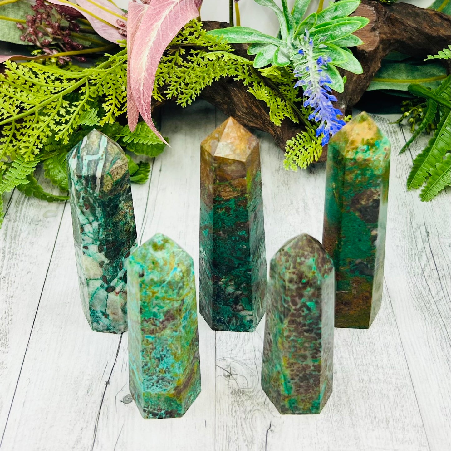 Chrysocolla Malachite Points Towers Crystal Generators