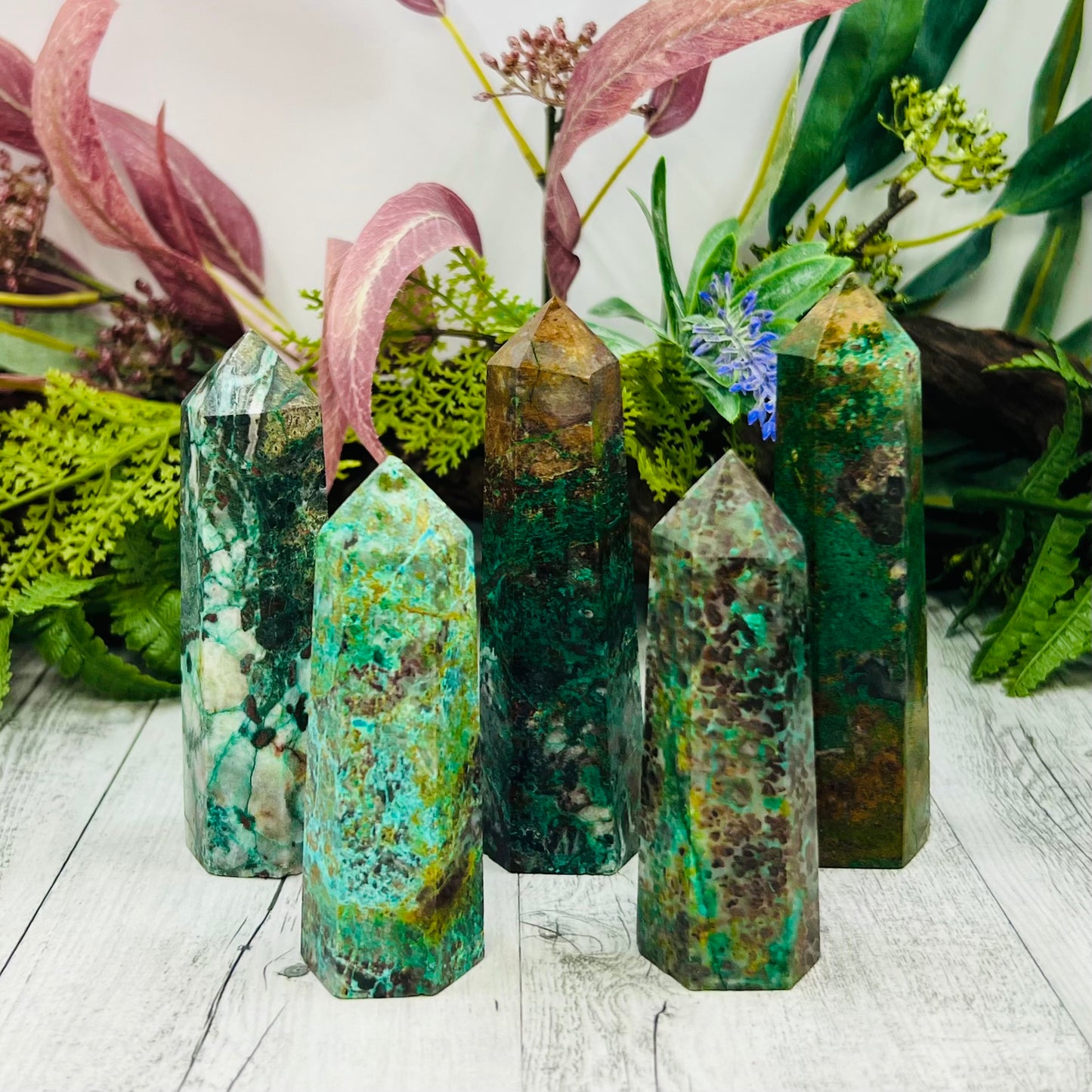 Chrysocolla Malachite Points Towers Crystal Generators