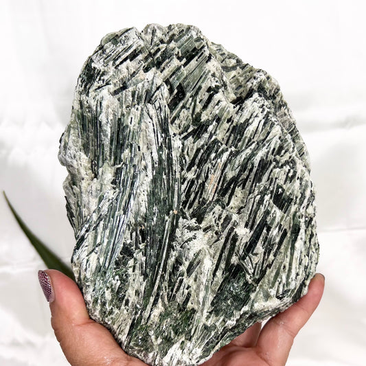 Large Green Tourmaline Raw Specimen with Stand Natural Crystal