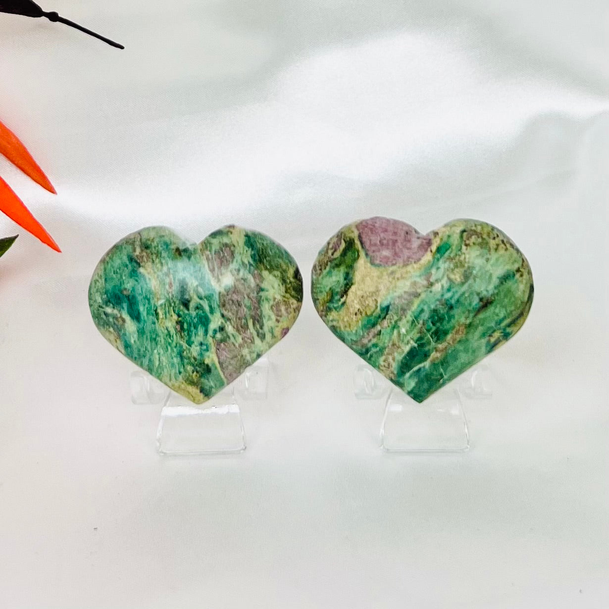 Ruby in Fuchsite Hearts Crystal Carving Australian Seller