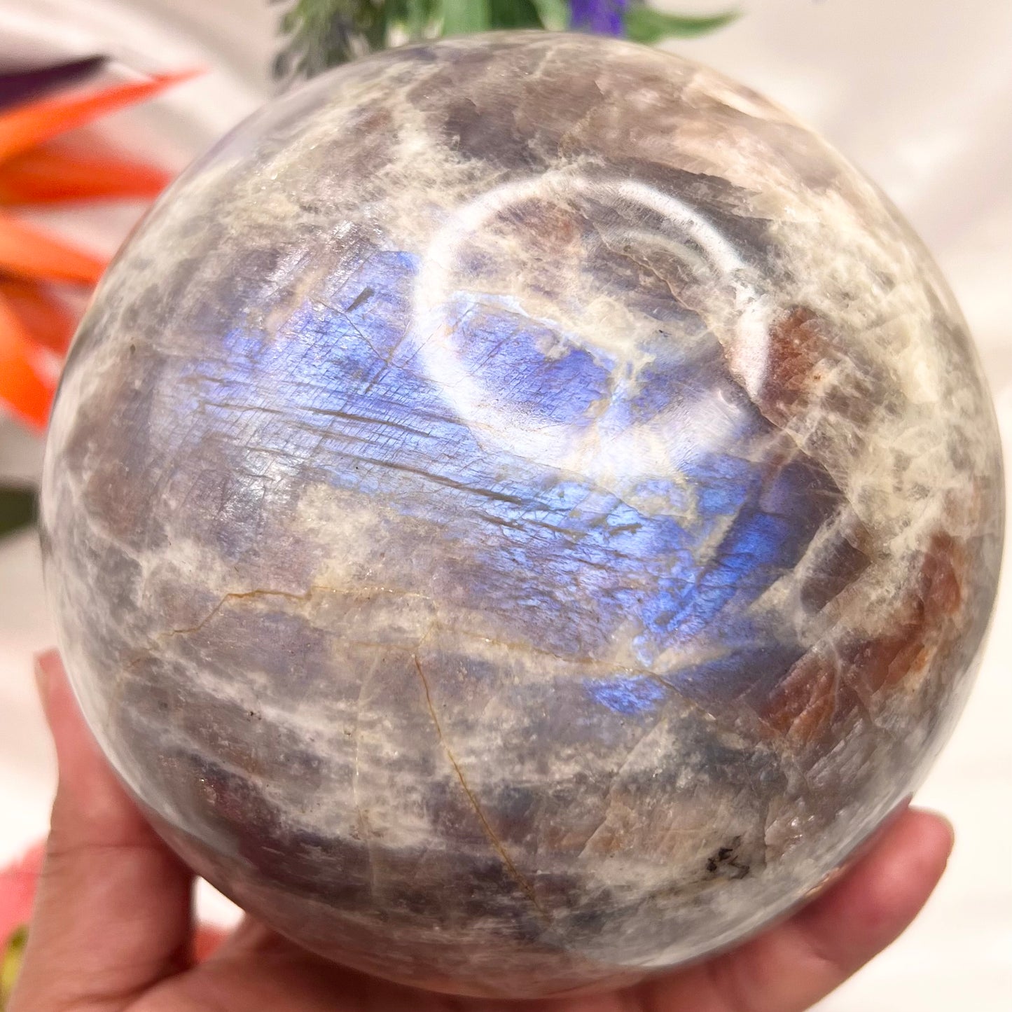 Large Rainbow Moonstone Sunstone Sphere Crystal Australian Seller