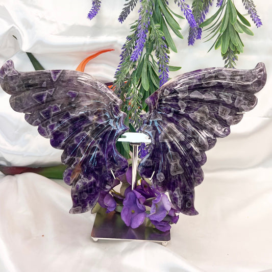 Chevron Dream Amethyst Butterfly Wings with Stand Crystal Carving Australian Seller