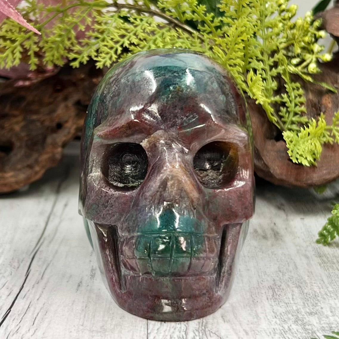 Ocean Sea Jasper with Moss Agate Skull Crystal Skull Carving Australian Seller