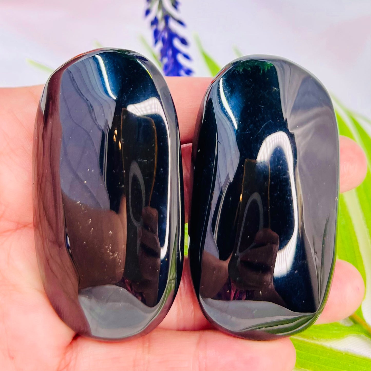 Black Obsidian Palm Stone Meditation Crystal Australian Seller