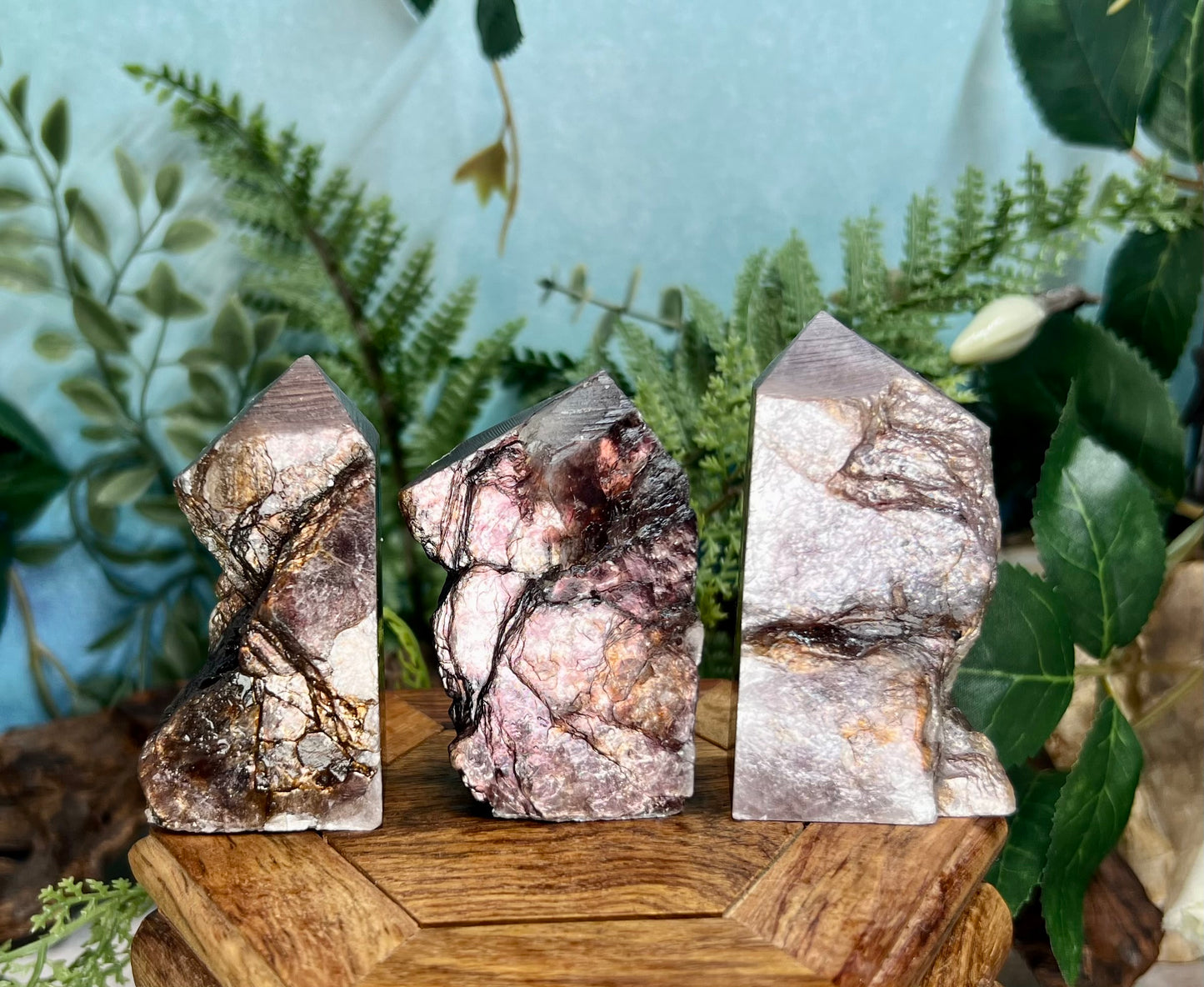 Gem Lepidolite Purple Mica Points Towers Half Polished Half Raw Crystal