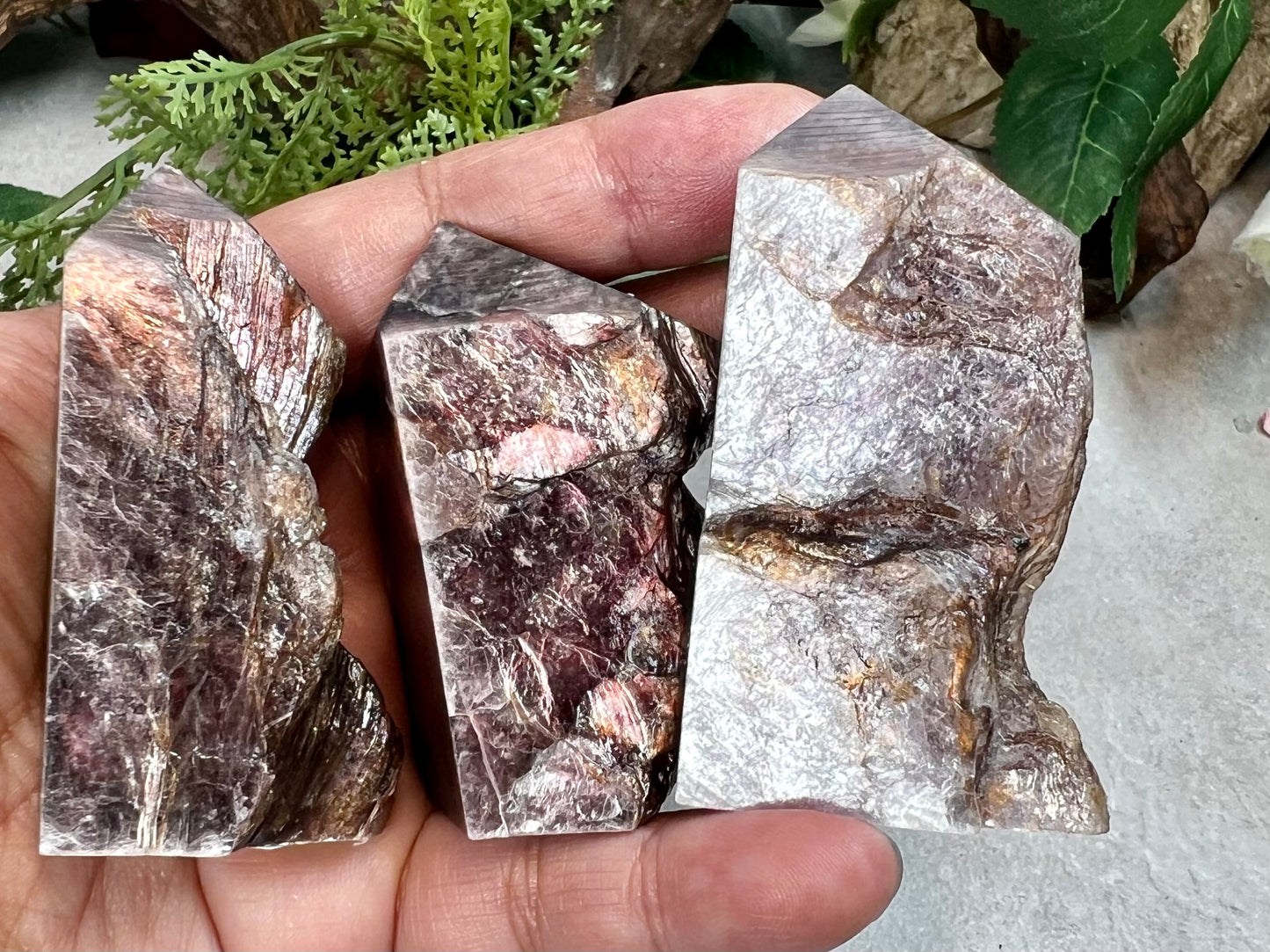 Gem Lepidolite Purple Mica Points Towers Half Polished Half Raw Crystal